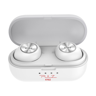 Wireless earphones KREZ PULZ EP01 with charging box, microphone, white