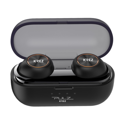 Wireless earphones KREZ PULZ EP02 with charging box, microphone, black